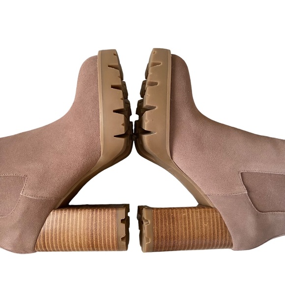 Charles David Gambit Taupe Pink Suede Leather Platform Block Heel Boots Booties - Picture 9 of 12